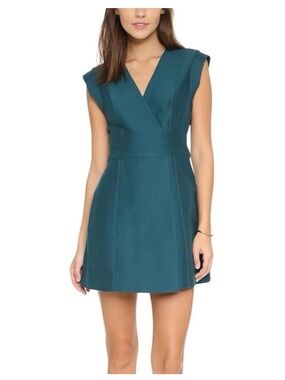 Halston Heritage Deep Teal Spruce Green Mini Dress size 2 Faux Wrap